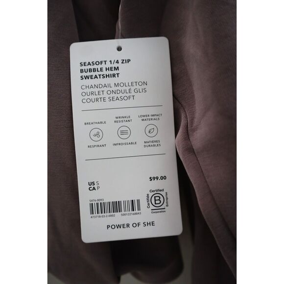 Athleta 473718-032 Women's Sz S Mauve Seasoft 1/4 Zip Bubble Hem Sweatshirt - Picture 5 of 13